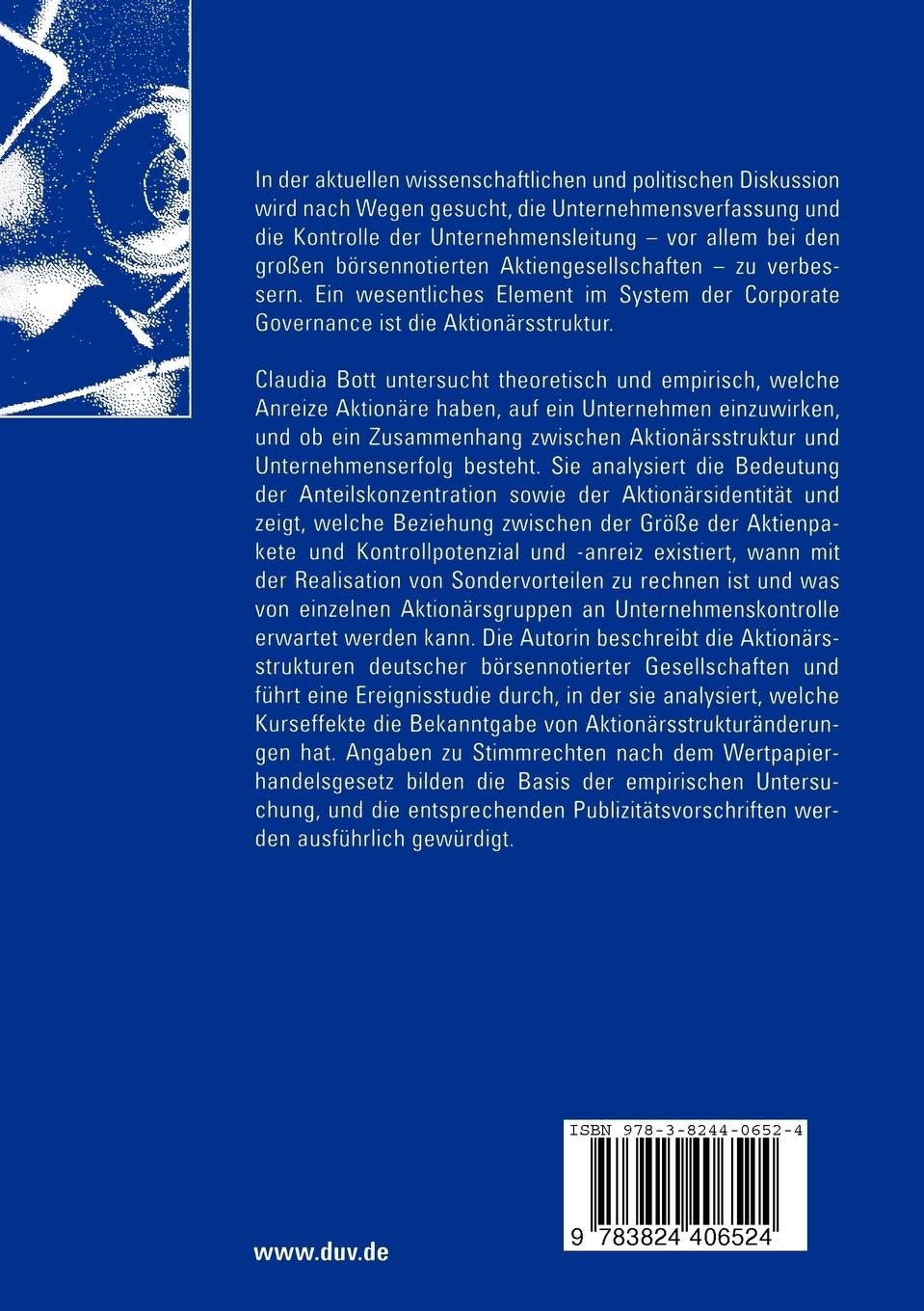 Rückseitencover Aktionärsstruktur, Kontrolle und Erfolg von Unternehmen
