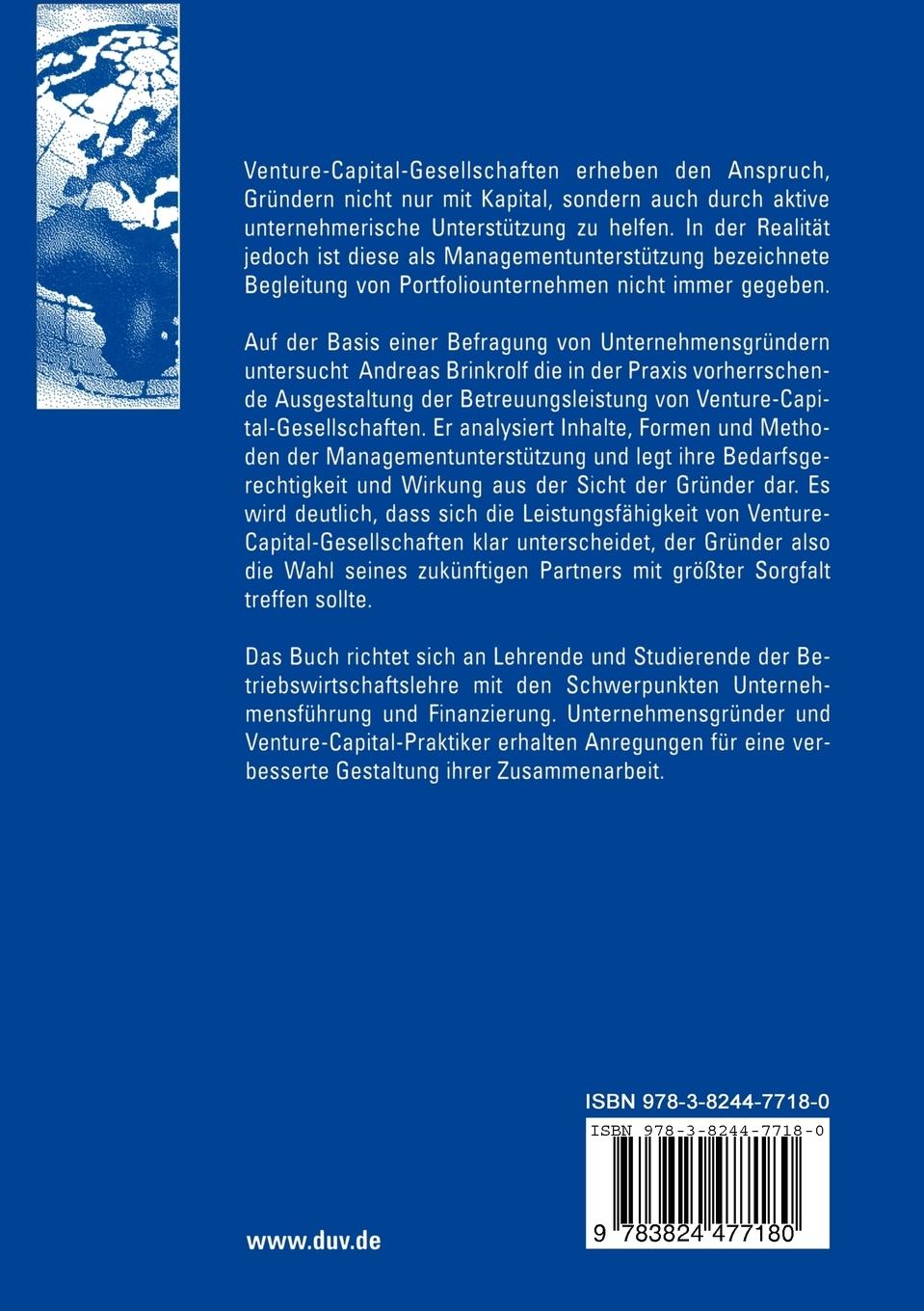 Rückseitencover Managementunterstützung durch Venture-Capital-Gesellschaften