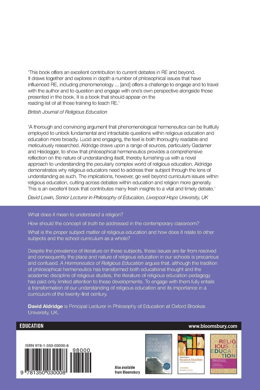 Rückseitencover A Hermeneutics of Religious Education