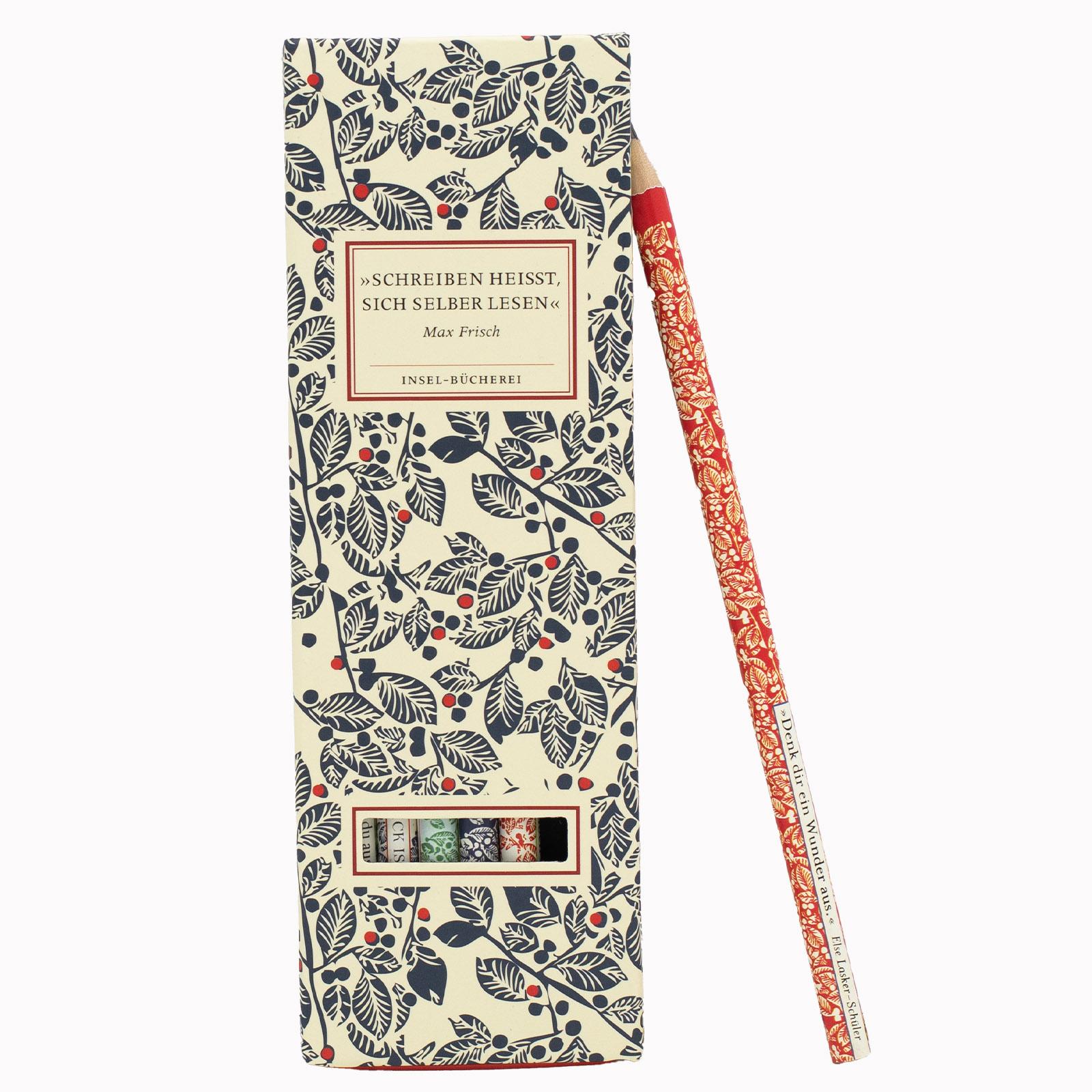 Beispielinhalt (Bild) Insel-Bücherei Bleistift-Set I. 6 Bleistifte mit Zitaten