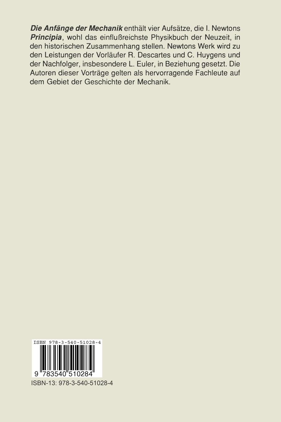 Rückseitencover Die Anfänge der Mechanik