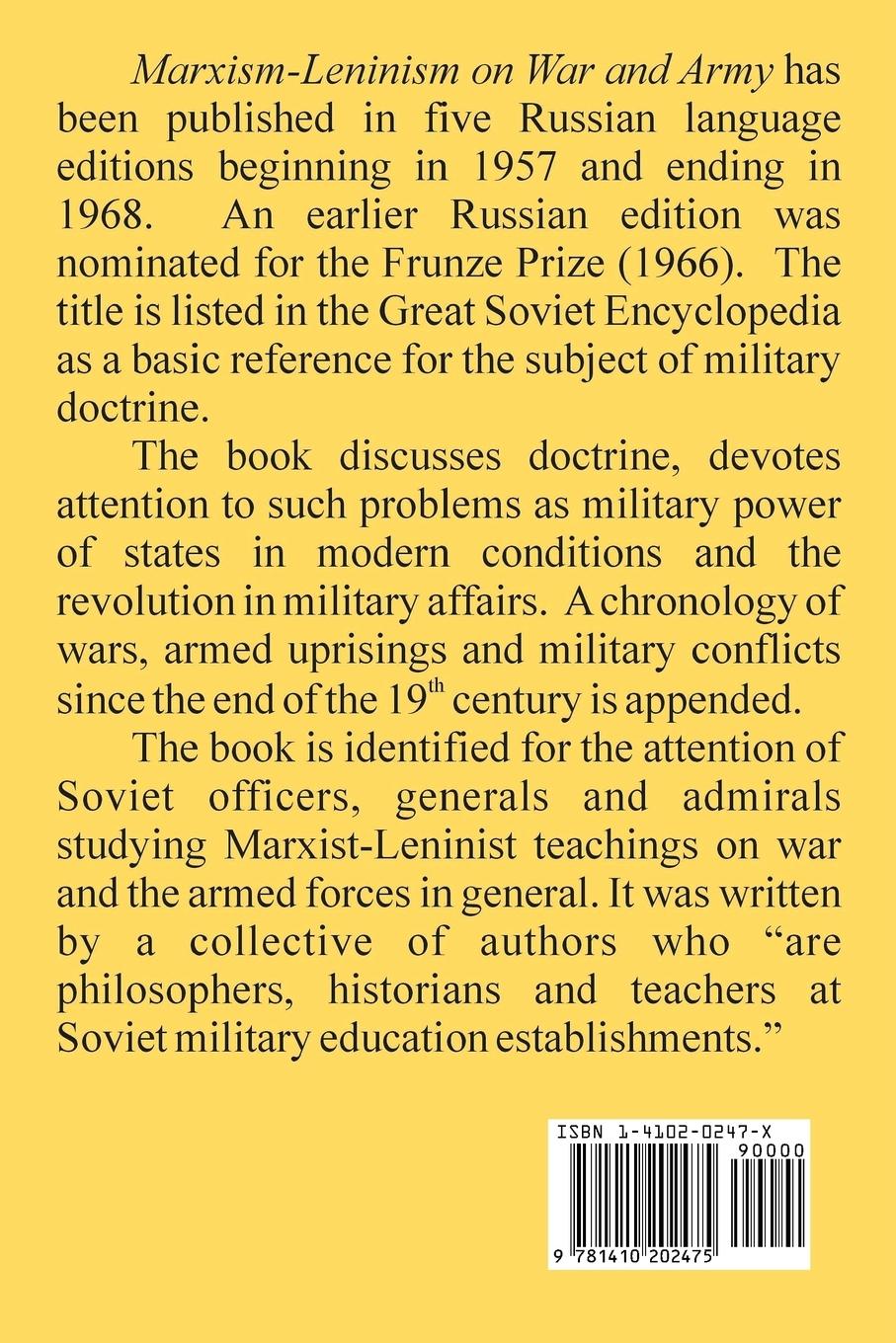 Rückseitencover Marxism - Leninism On War and Army