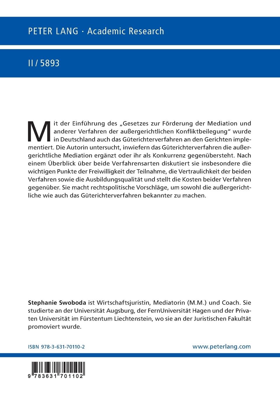 Rückseitencover Das Güterichterverfahren und die außergerichtliche Mediation