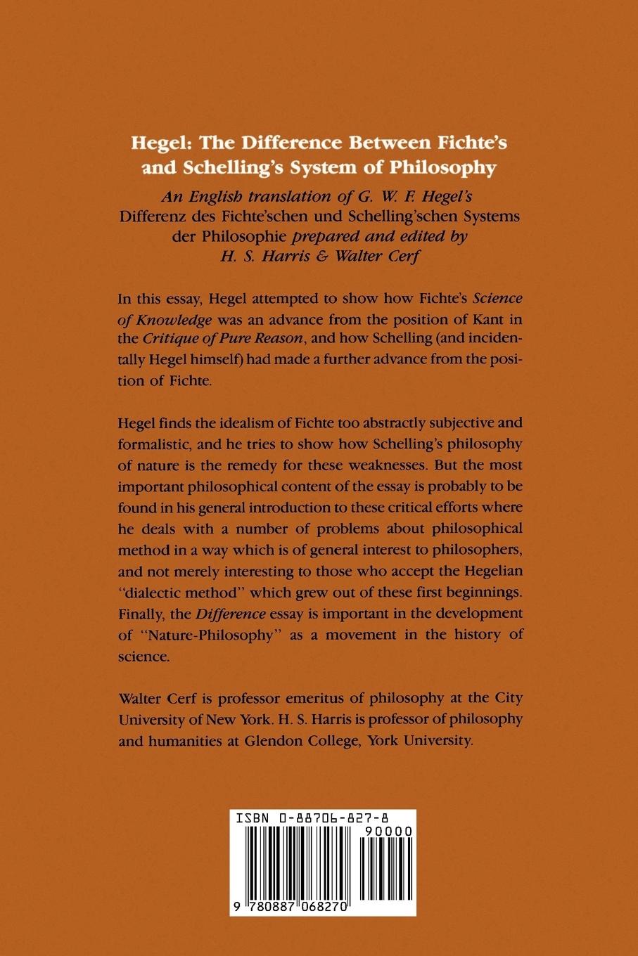 Rückseitencover The Difference Between Fichte's and Schelling's System of Philosophy