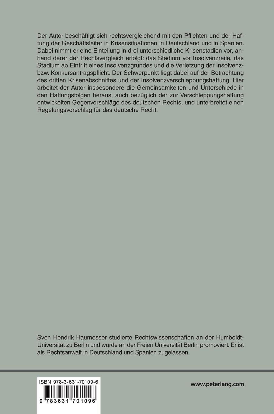 Rückseitencover Geschäftsleiterpflichten und -haftung in der Insolvenz im deutschen und spanischen Recht