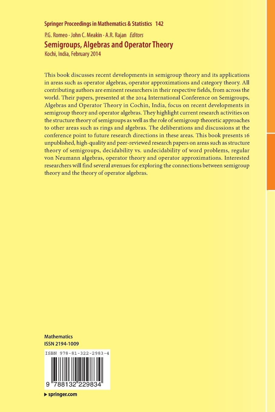 Rückseitencover Semigroups, Algebras and Operator Theory
