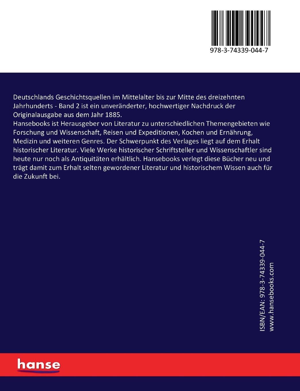 Rückseitencover Deutschlands Geschichtsquellen im Mittelalter bis zur Mitte des dreizehnten Jahrhunderts