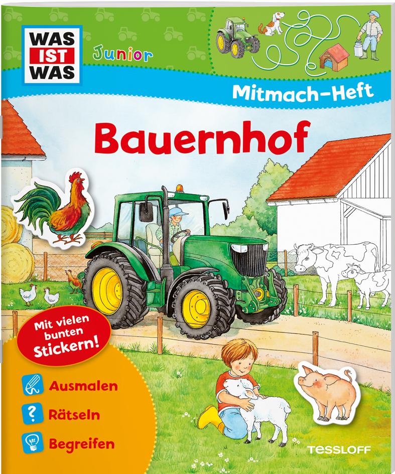 Vorderes Coverbild WAS IST WAS Junior Mitmach-Heft Bauernhof