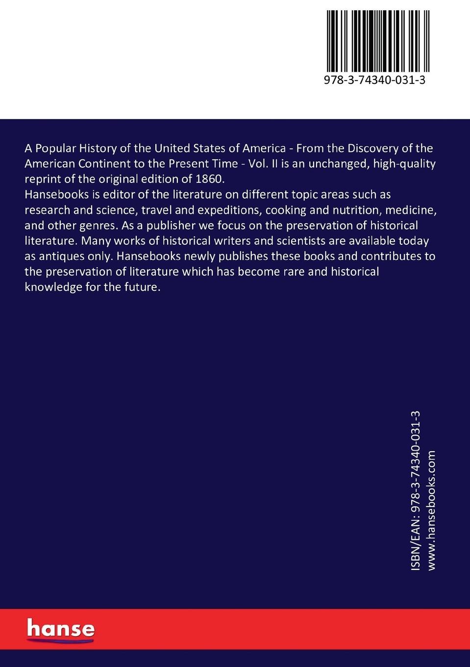 Rückseitencover A Popular History of the United States of America