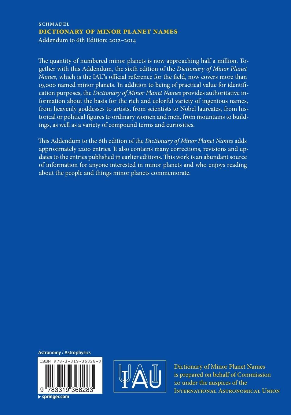 Rückseitencover Dictionary of Minor Planet Names