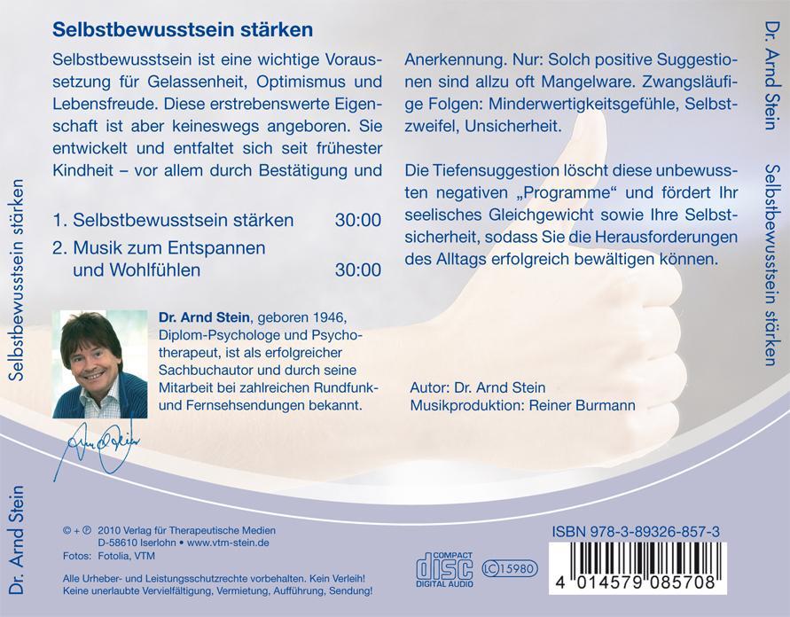 Rückseitencover Selbstbewusstsein stärken. Stereo-Tiefensuggestion. CD