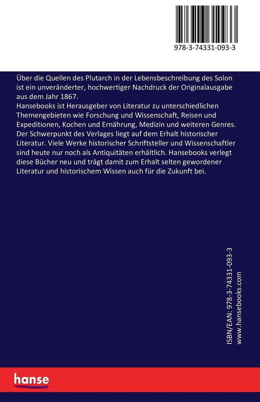 Rückseitencover Über die Quellen des Plutarch in der Lebensbeschreibung des Solon
