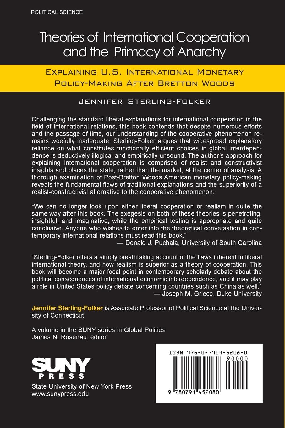 Rückseitencover Theories of International Cooperation and the Primacy of Anarchy