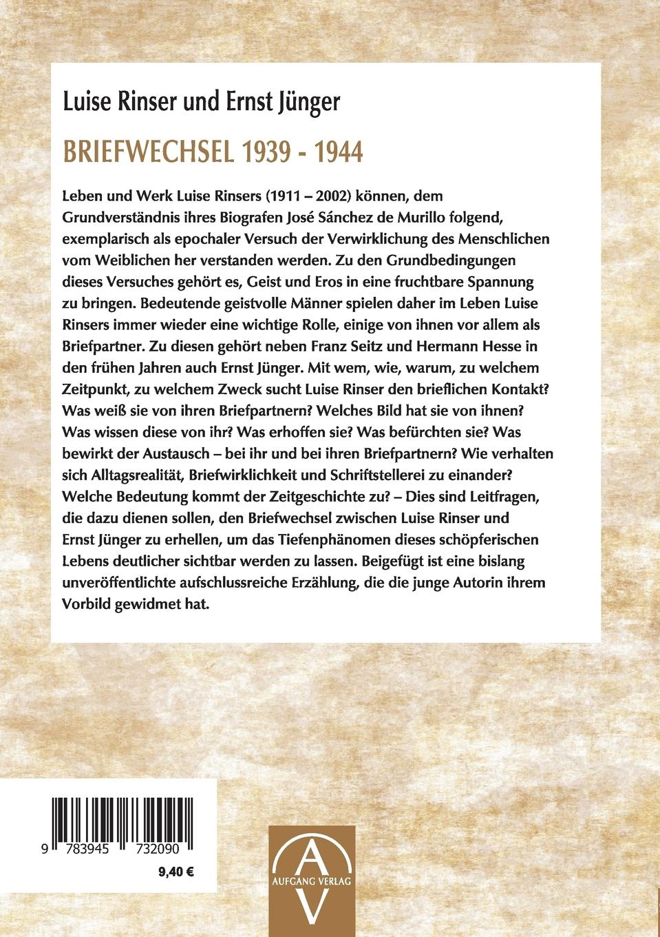 Rückseitencover Luise Rinser und Ernst Jünger Briefwechsel 1939 - 1944