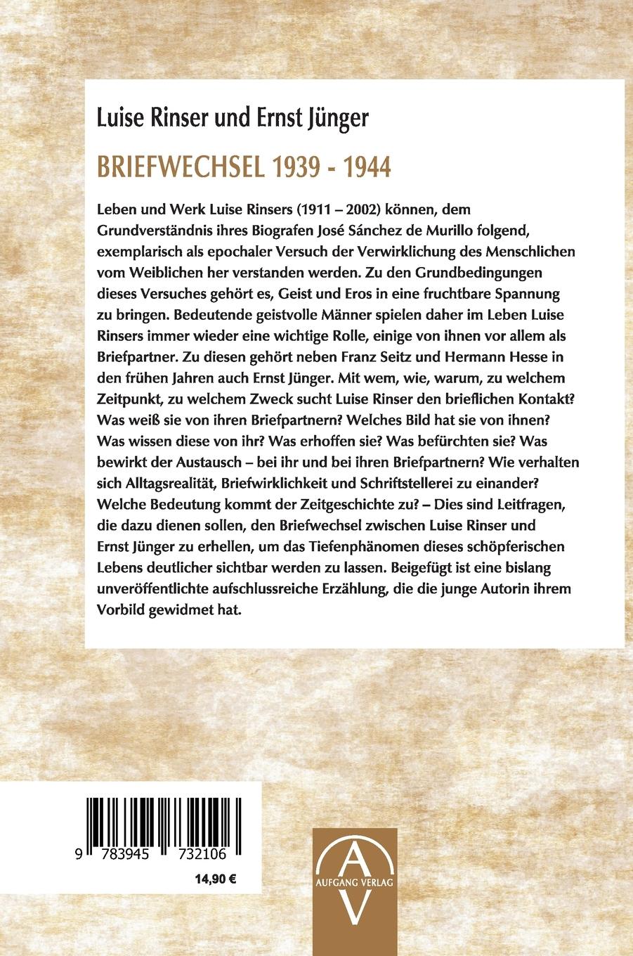 Rückseitencover Luise Rinser und Ernst Jünger Briefwechsel 1939 - 1944
