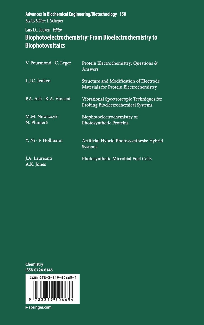 Rückseitencover Biophotoelectrochemistry: From Bioelectrochemistry to Biophotovoltaics