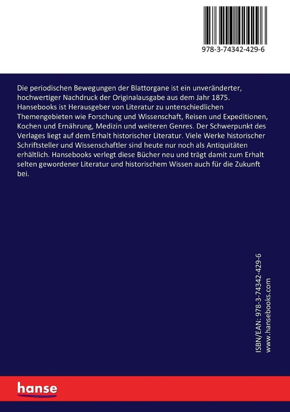 Rückseitencover Die periodischen Bewegungen der Blattorgane