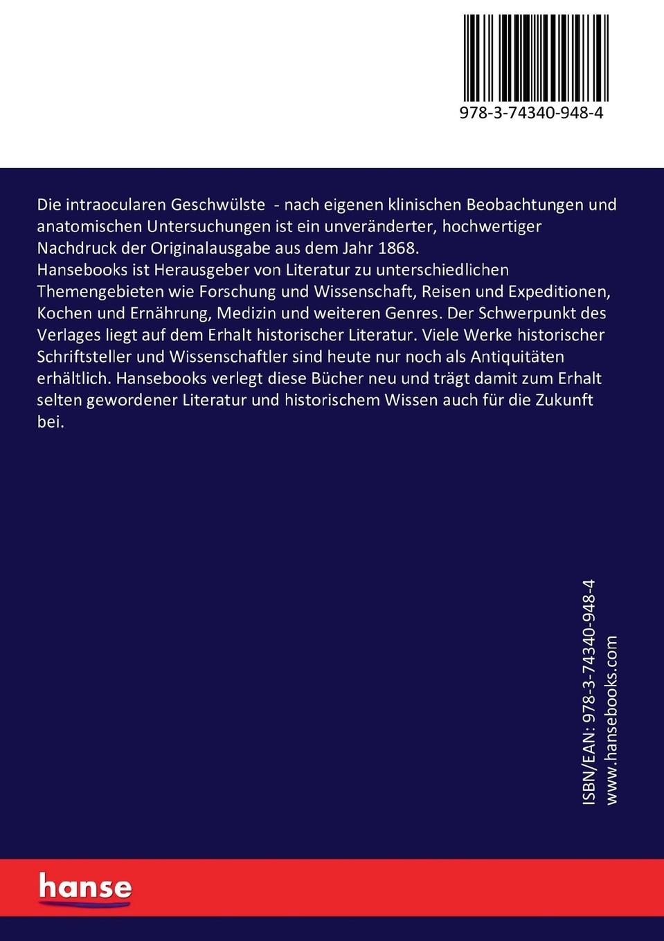 Rückseitencover Die intraocularen Geschwülste