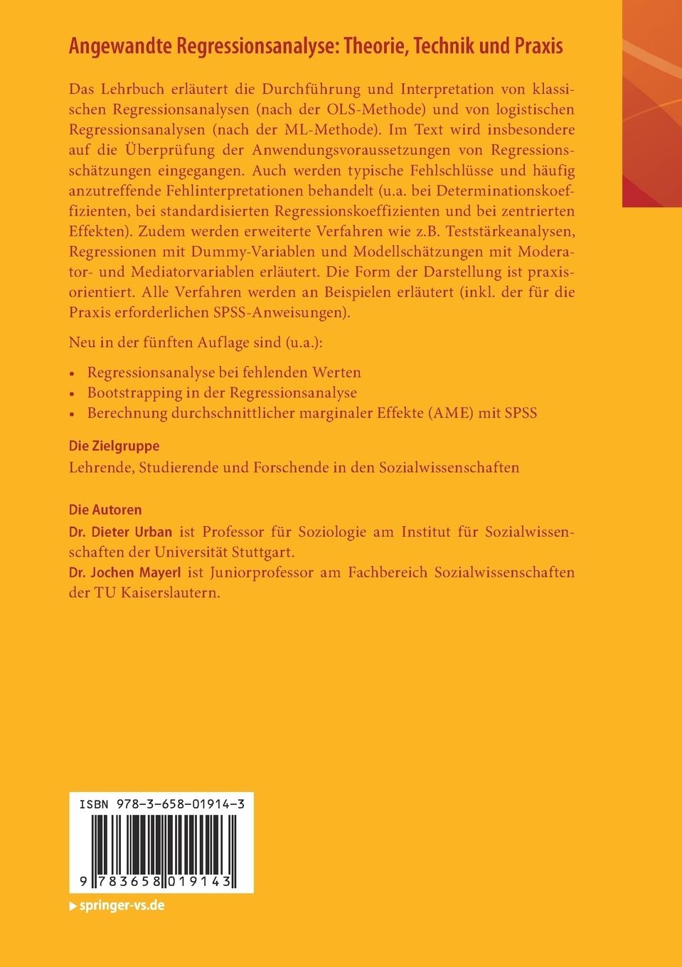 Rückseitencover Angewandte Regressionsanalyse: Theorie, Technik und Praxis