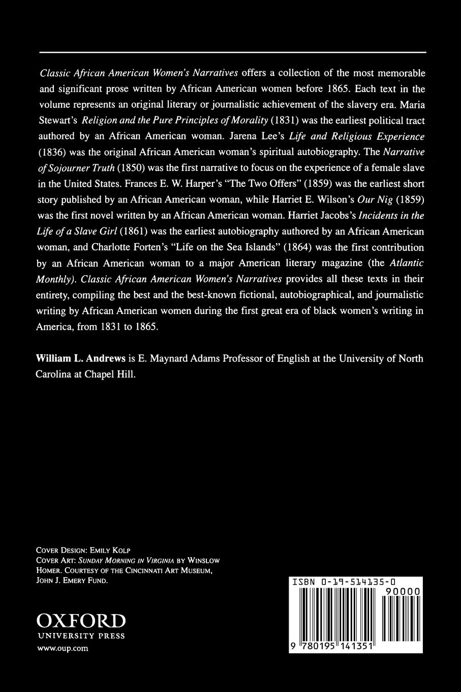 Rückseitencover Classic African American Women's Narratives