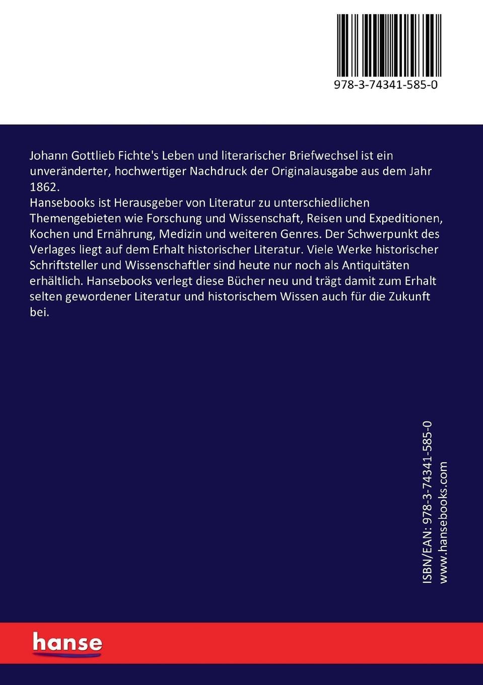 Rückseitencover Johann Gottlieb Fichte's Leben und literarischer Briefwechsel