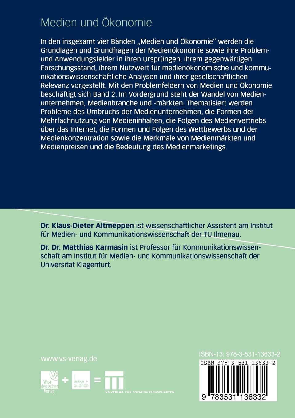 Rückseitencover Medien und Ökonomie