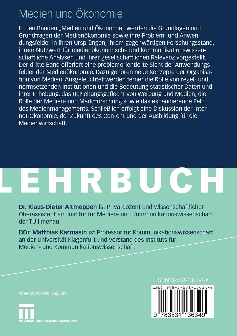 Rückseitencover Medien und Ökonomie