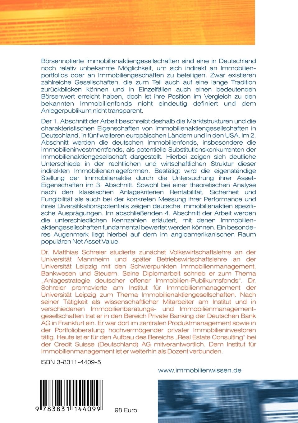 Rückseitencover Immobilienaktiengesellschaften als alternatives Investment