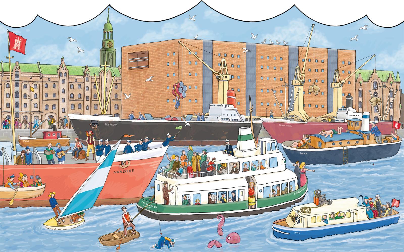 Beispielinhalt (Bild) Mein großes Elbphilharmonie-Wimmelbuch