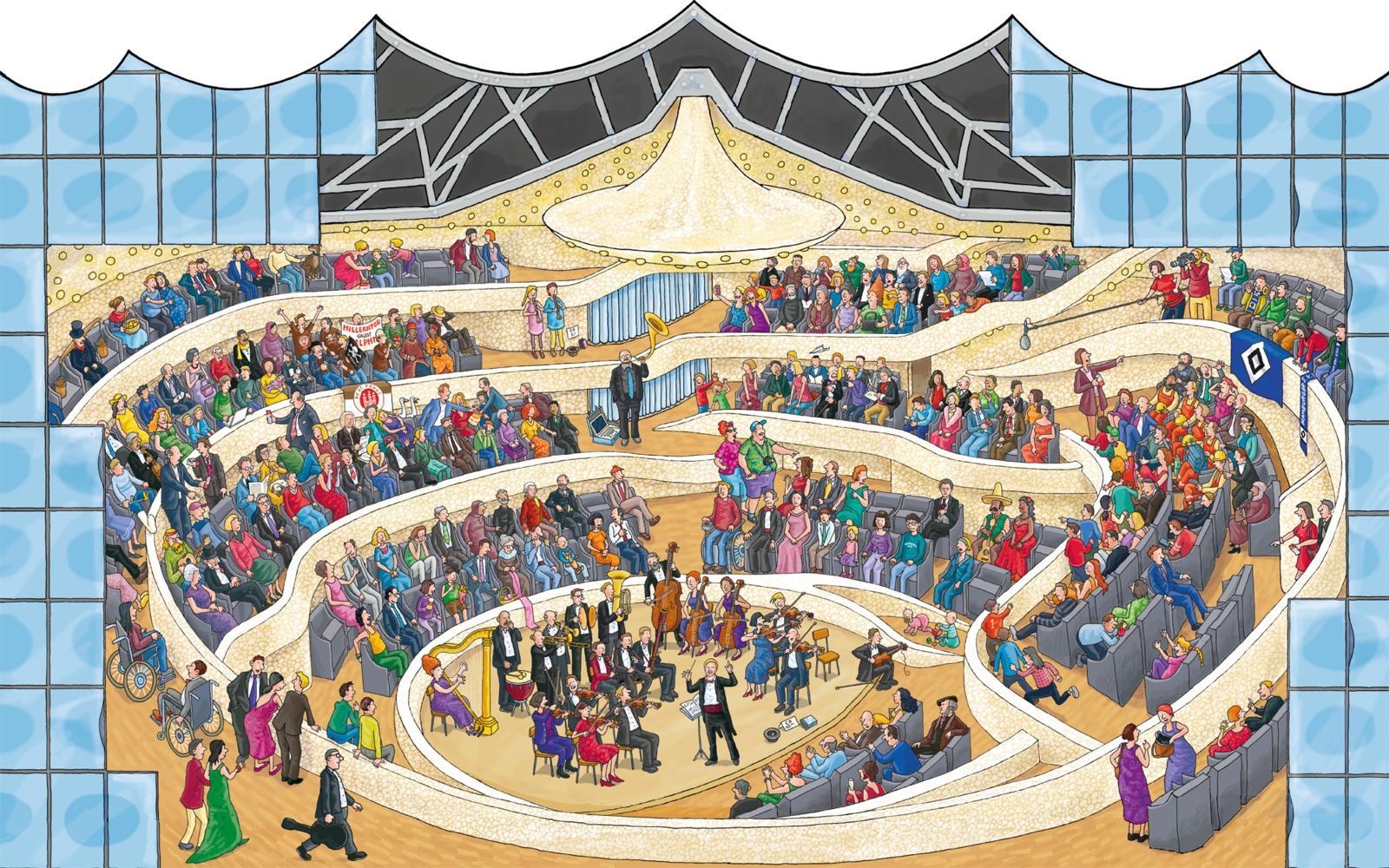 Beispielinhalt (Bild) Mein großes Elbphilharmonie-Wimmelbuch