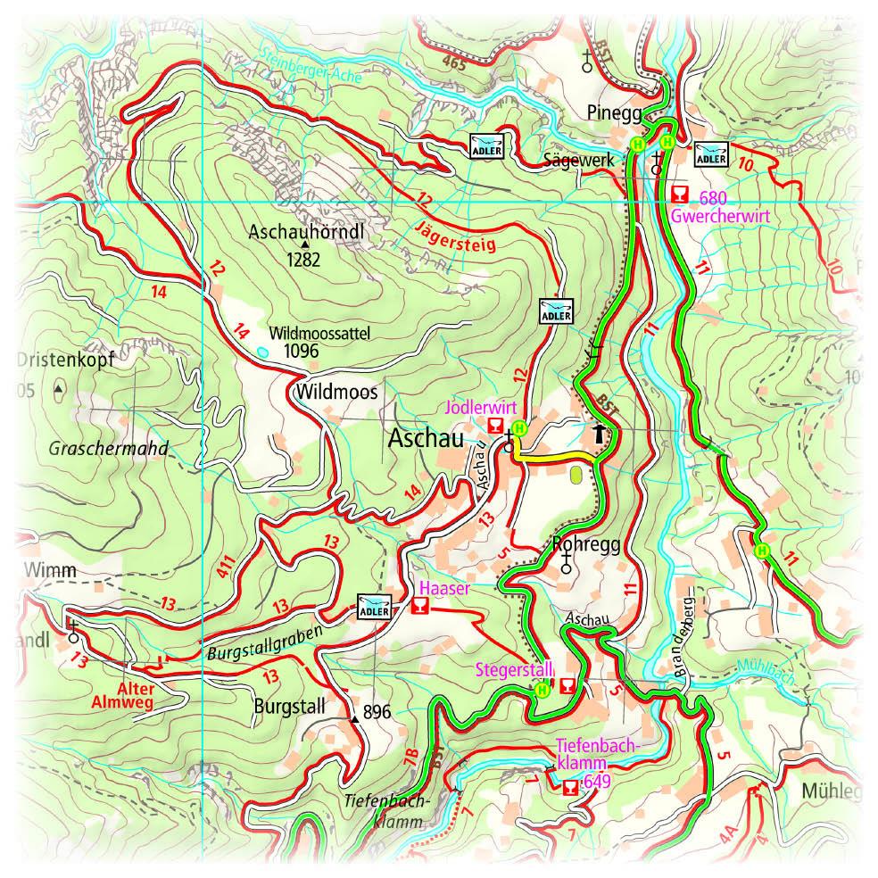 Beispielinhalt (Bild) Vorderes Zillertal /Achensee /Alpbachtal /Wildschönau. Wander- und Radkarte 1 : 35 000