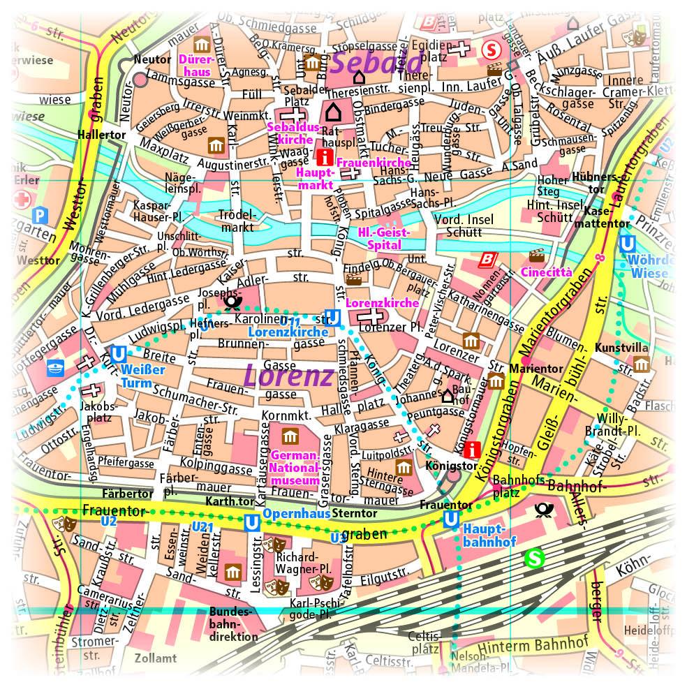 Beispielinhalt (Bild) Nürnberg. Innenstadtplan 1:16 000