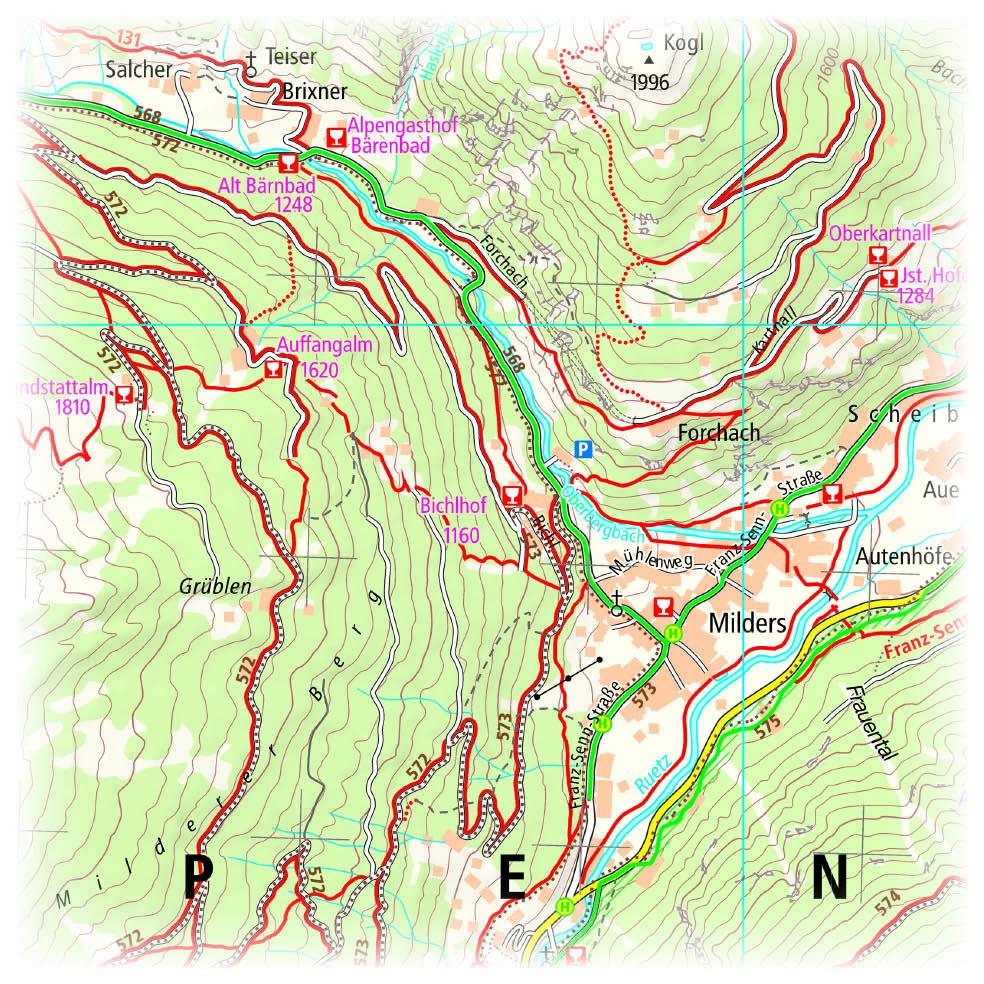 Beispielinhalt (Bild) Stubaier Alpen, Stubaital, Wipptal  Wander- und Radkarte 1 : 35 000