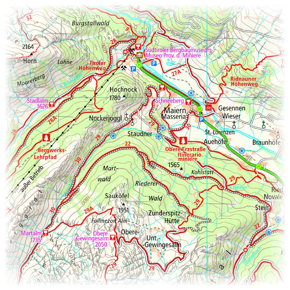 Beispielinhalt (Bild) Meran, Passeiertal, Ridnauntal / Merano, Val Passiria, Val Ridanna Wander- und Radkarte 1 : 35 000