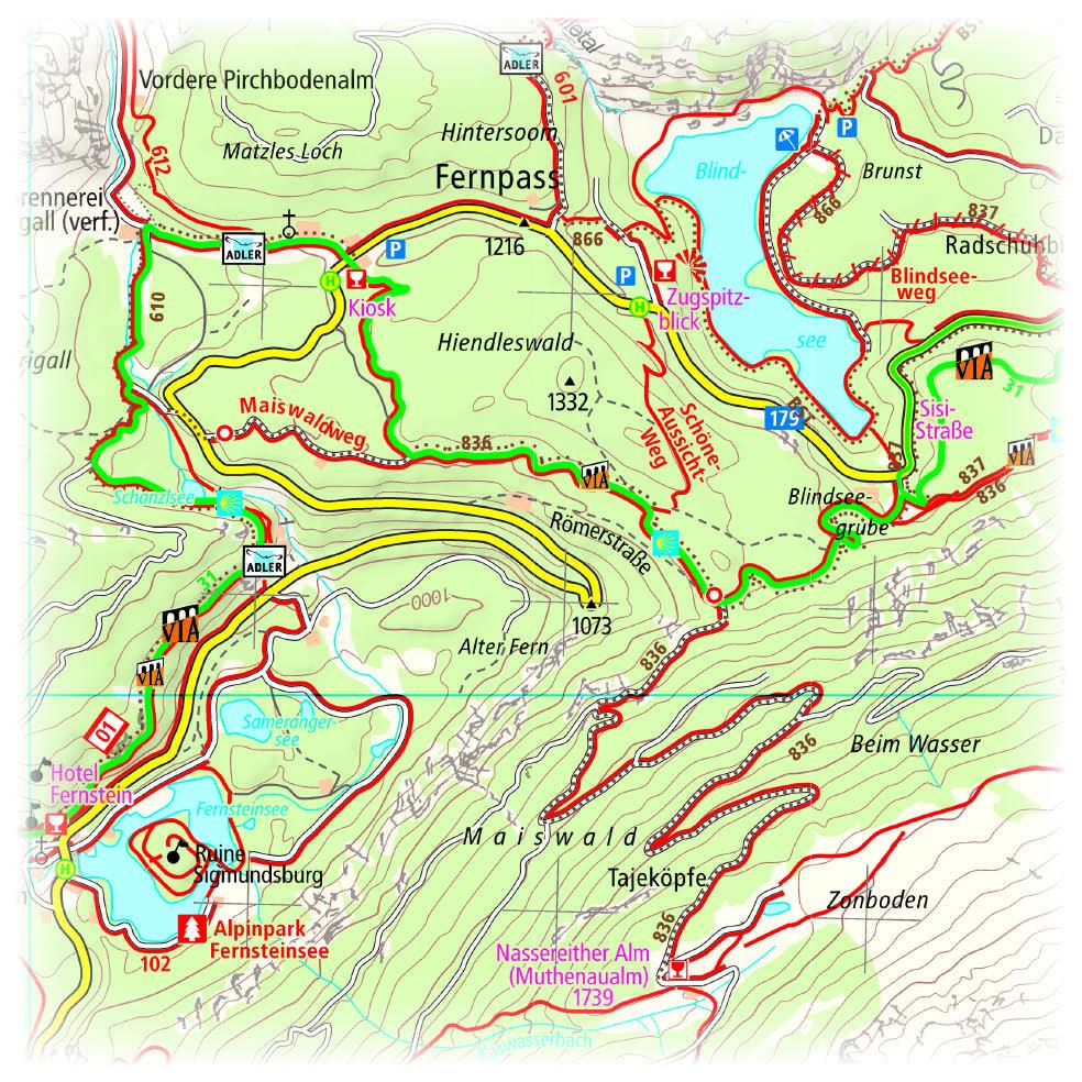 Beispielinhalt (Bild) Zugspitze - Wettersteingebirge - Mieminger Kette. Wander- und Radkarte 1 : 35 000