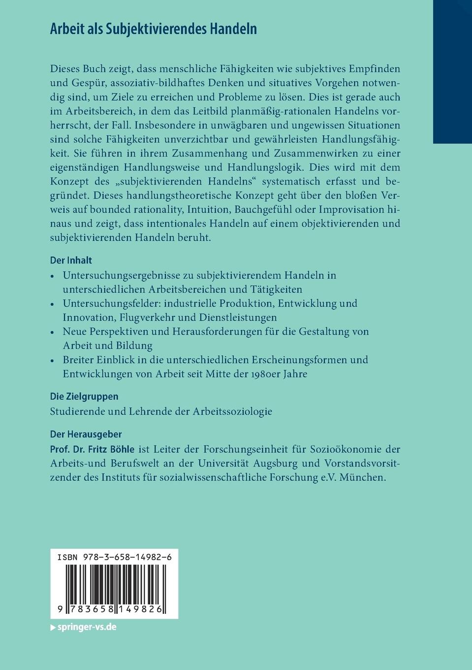 Rückseitencover Arbeit als Subjektivierendes Handeln