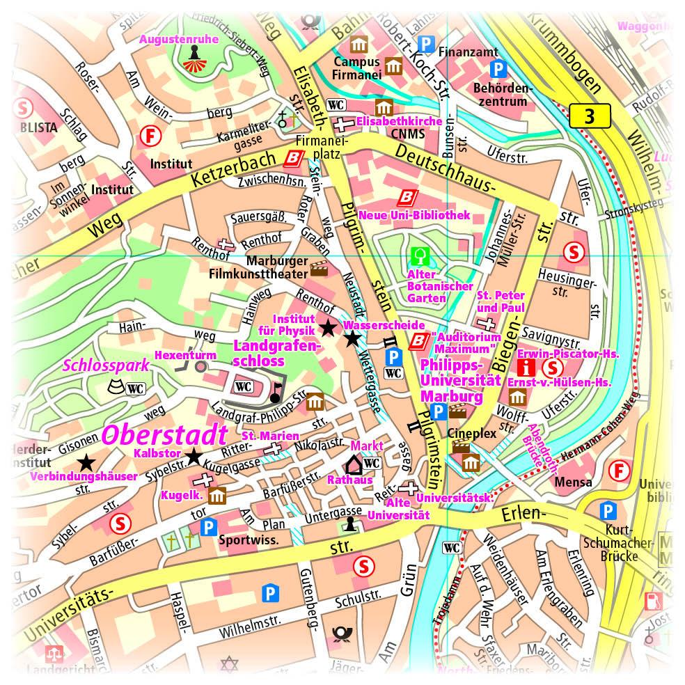 Beispielinhalt (Bild) Marburg. Stadtplan 1:14 000