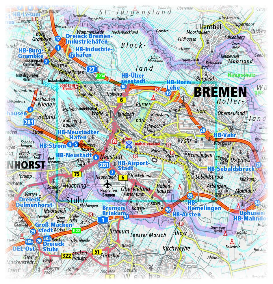 Beispielinhalt (Bild) Bremen. Stadtplan 1:16 000