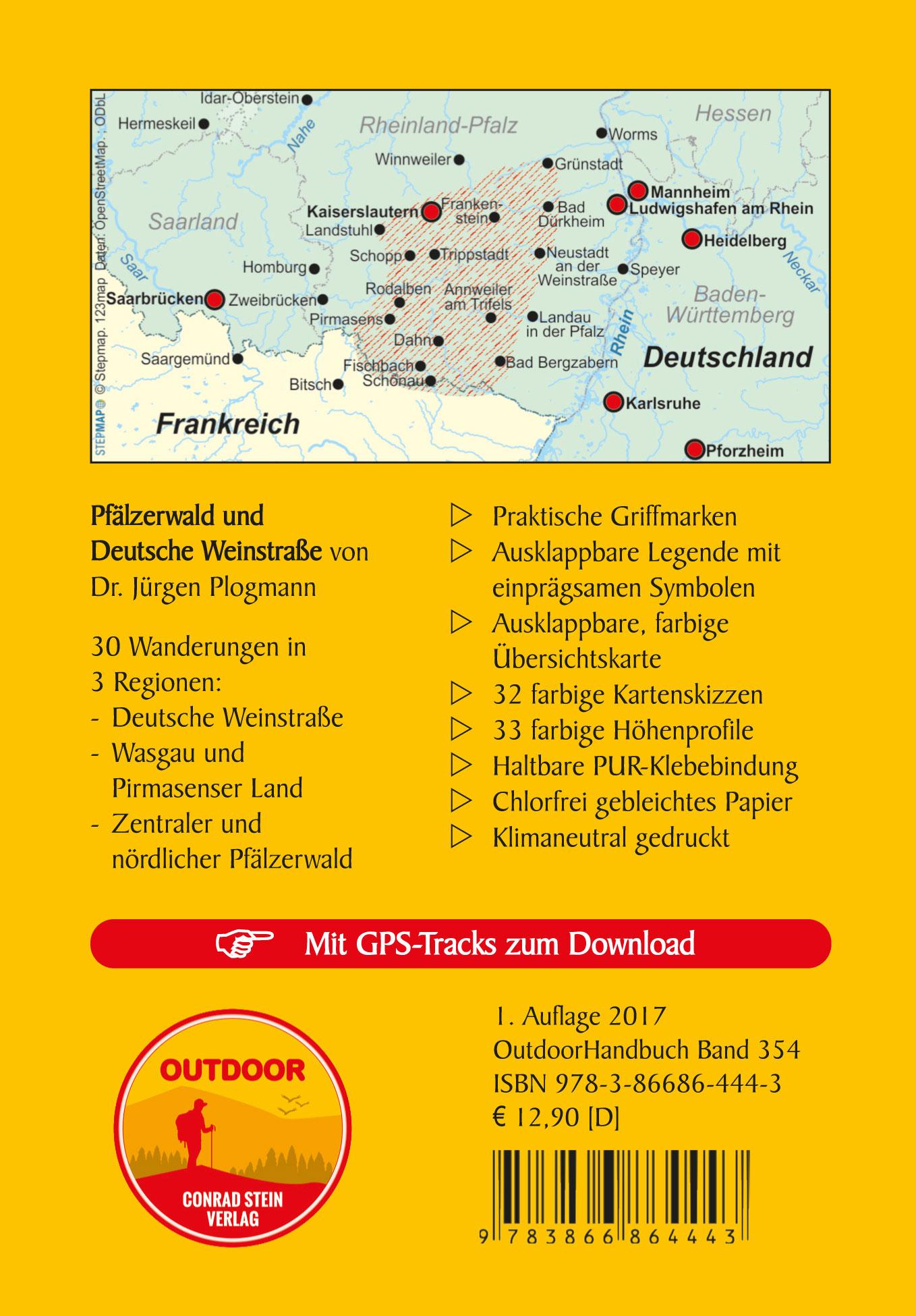 Rückseitencover Pfälzerwald und Deutsche Weinstraße - 30 Wanderungen