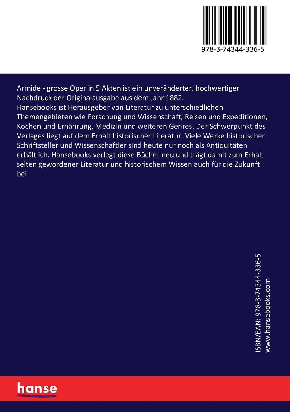 Rückseitencover Armide - grosse Oper in 5 Akten