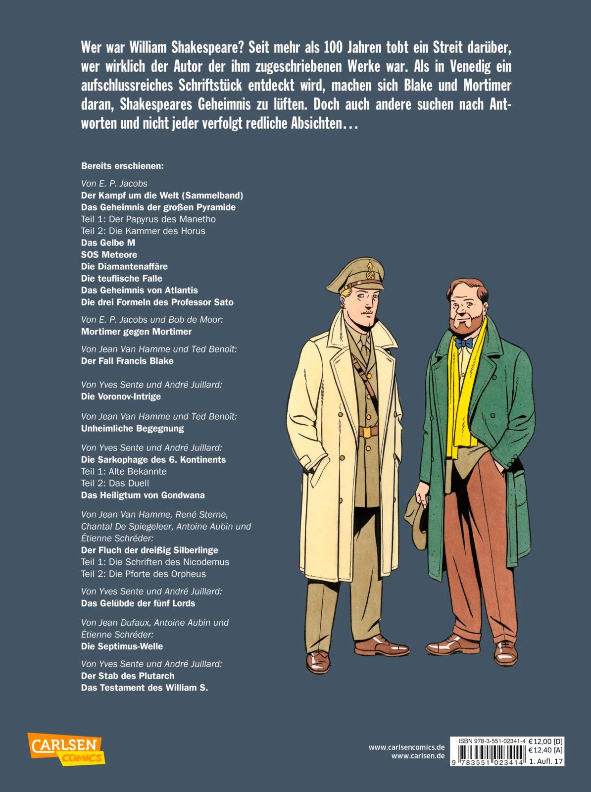 Rückseitencover Blake und Mortimer 21: Das Testament des William S.