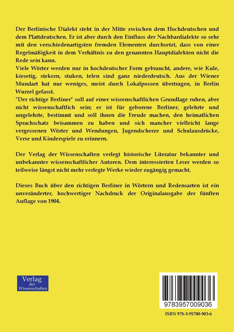 Rückseitencover Der richtige Berliner - Berliner Wörter und Redensarten