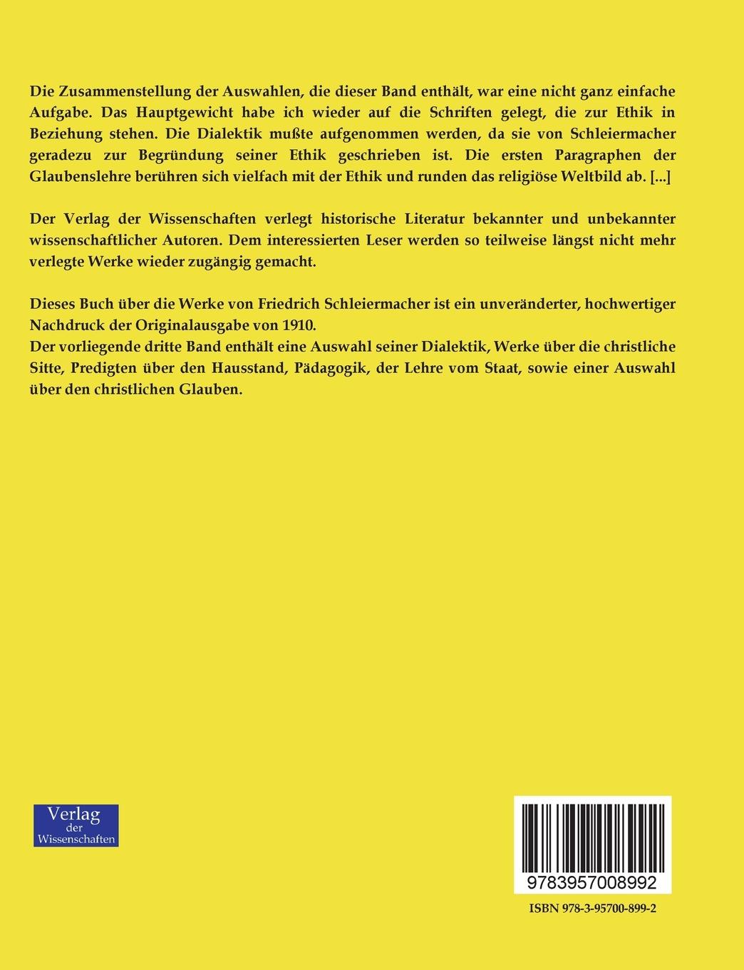 Rückseitencover Schleiermachers Werke