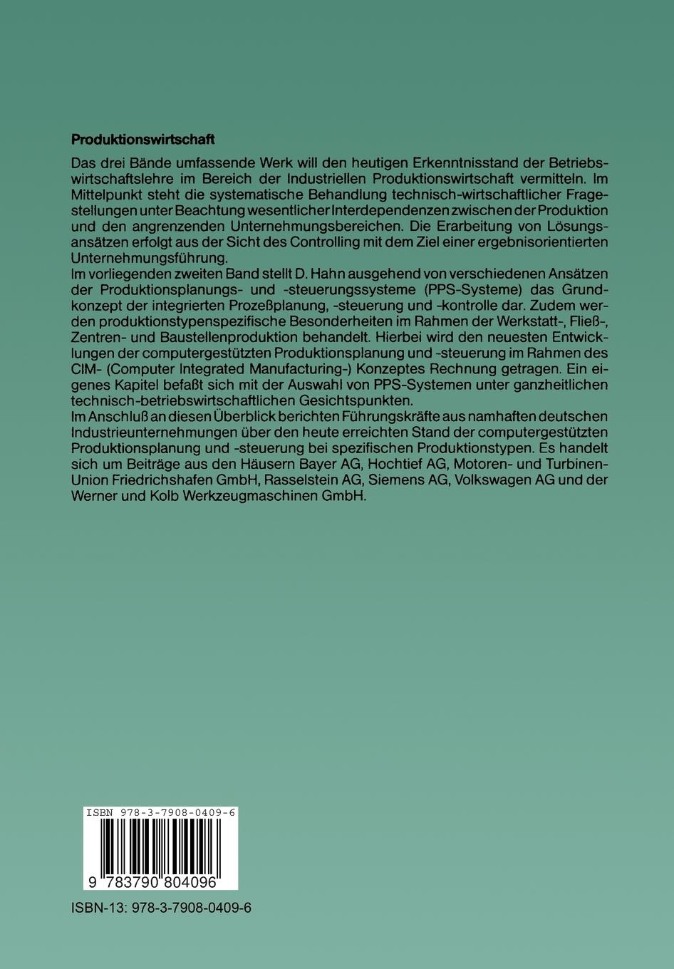 Rückseitencover Produktionswirtschaft - Controlling industrieller Produktion