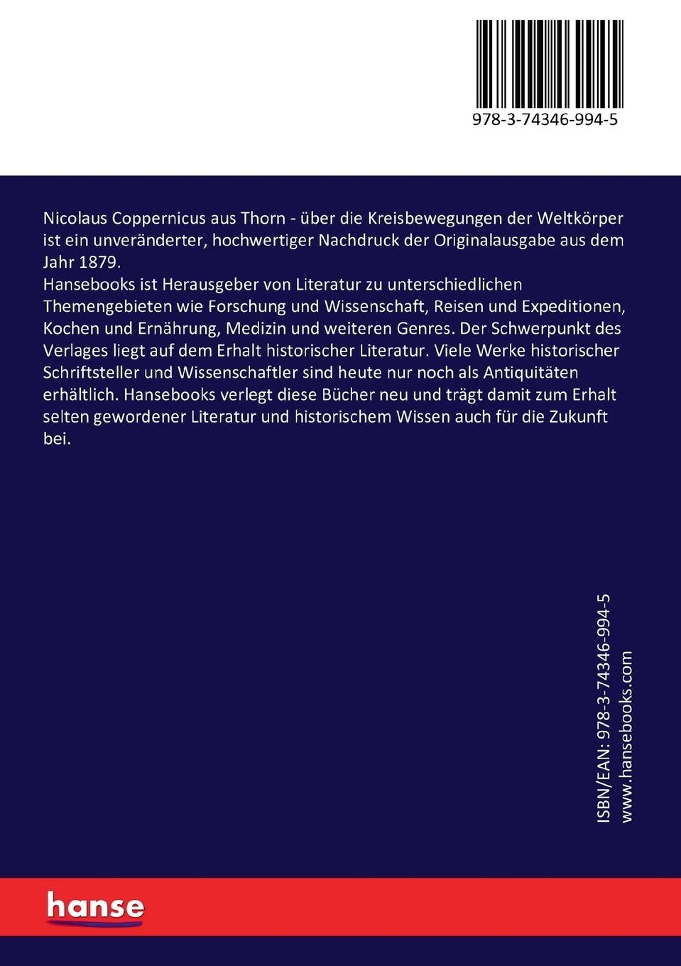 Rückseitencover Nicolaus Coppernicus aus Thorn - über die Kreisbewegungen der Weltkörper
