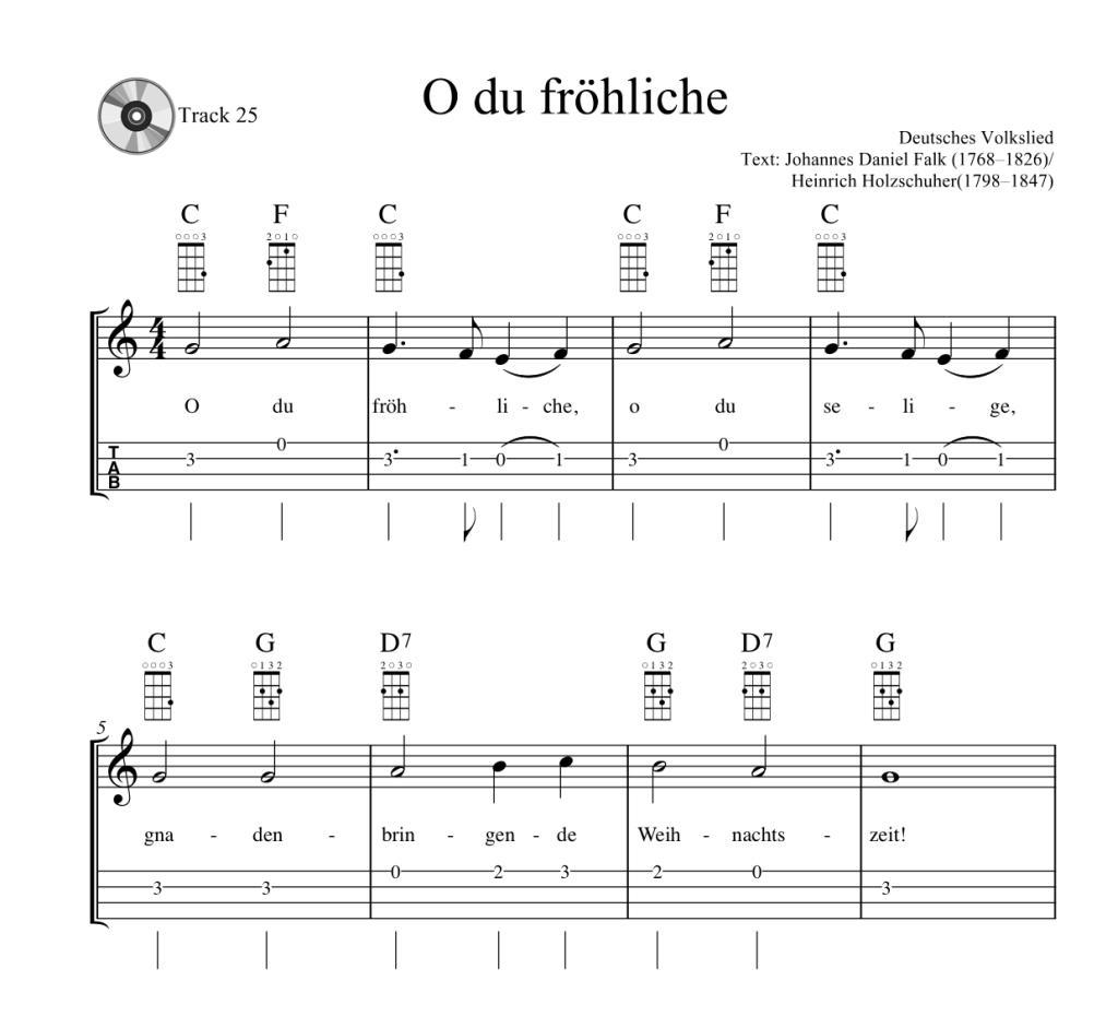 Beispielinhalt (Bild) Komm, wir spielen Ukulele! Das Weihnachtsalbum für Kinder und Erwachsene.