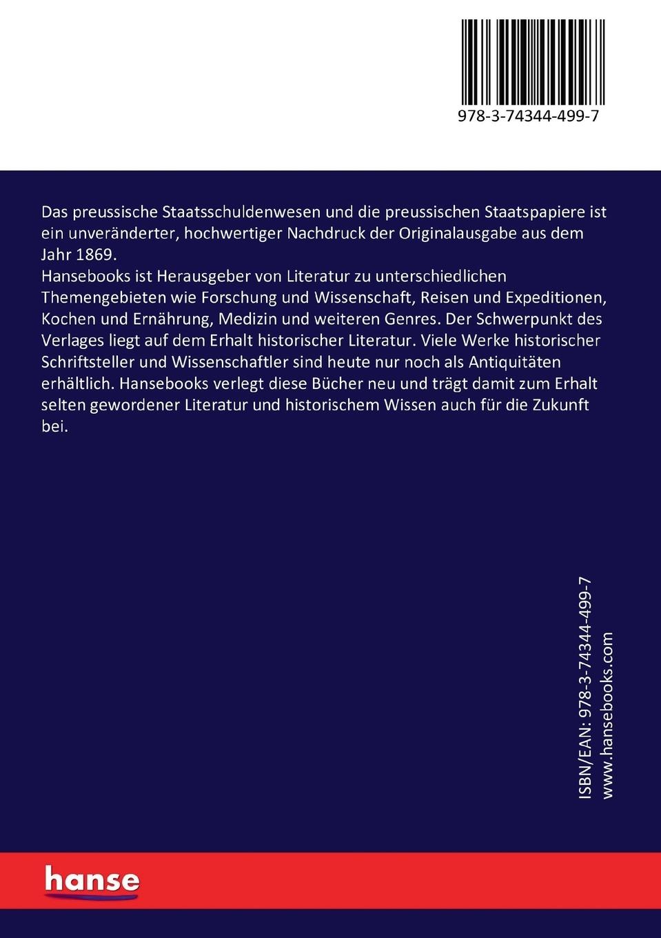 Rückseitencover Das preussische Staatsschuldenwesen und die preussischen Staatspapiere