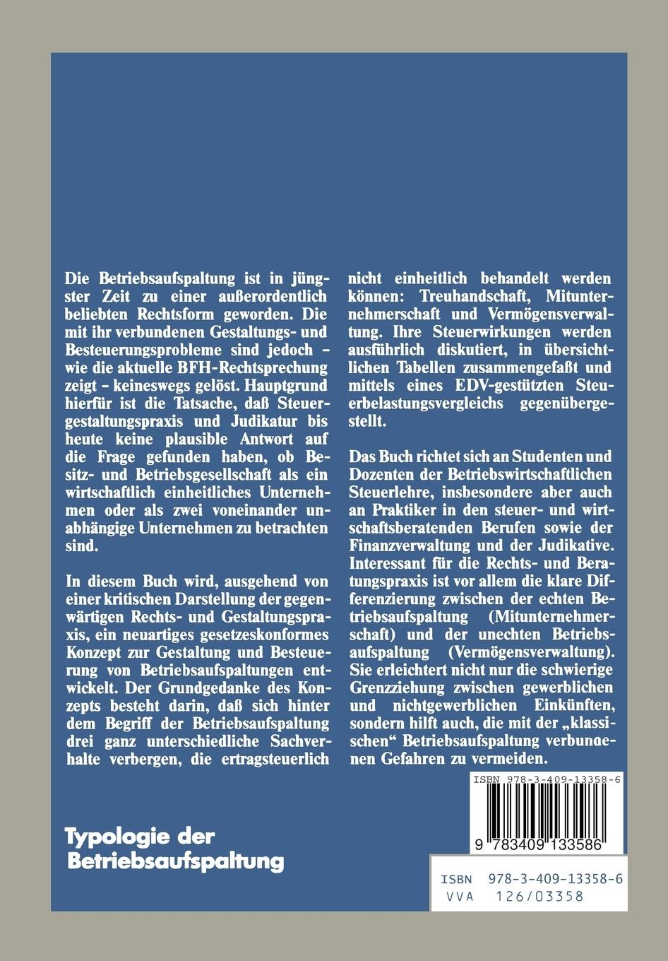 Rückseitencover Typologie der Betriebsaufspaltung