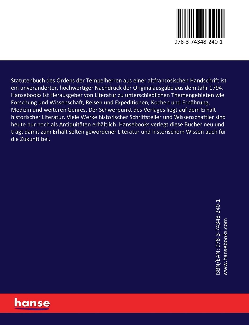 Rückseitencover Statutenbuch des Ordens der Tempelherren aus einer altfranzösischen Handschrift