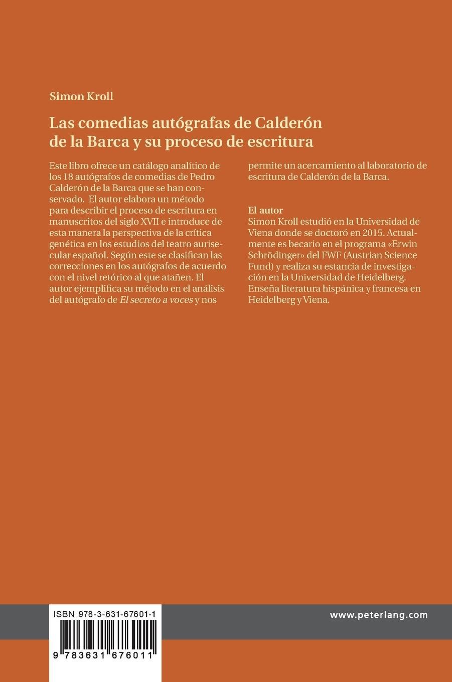 Rückseitencover Las comedias autógrafas de Calderón de la Barca y su proceso de escritura